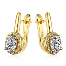 Trendy Oval Cubic Zirconia Stud Earrings For Women Gold Silver Color Simple CZ E - £9.68 GBP
