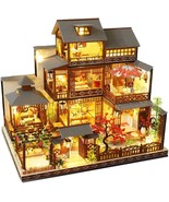 Japanese Villa Wooden DollHouse 3-Story1:24 DIY Miniature Furniture LED ... - €85,87 EUR