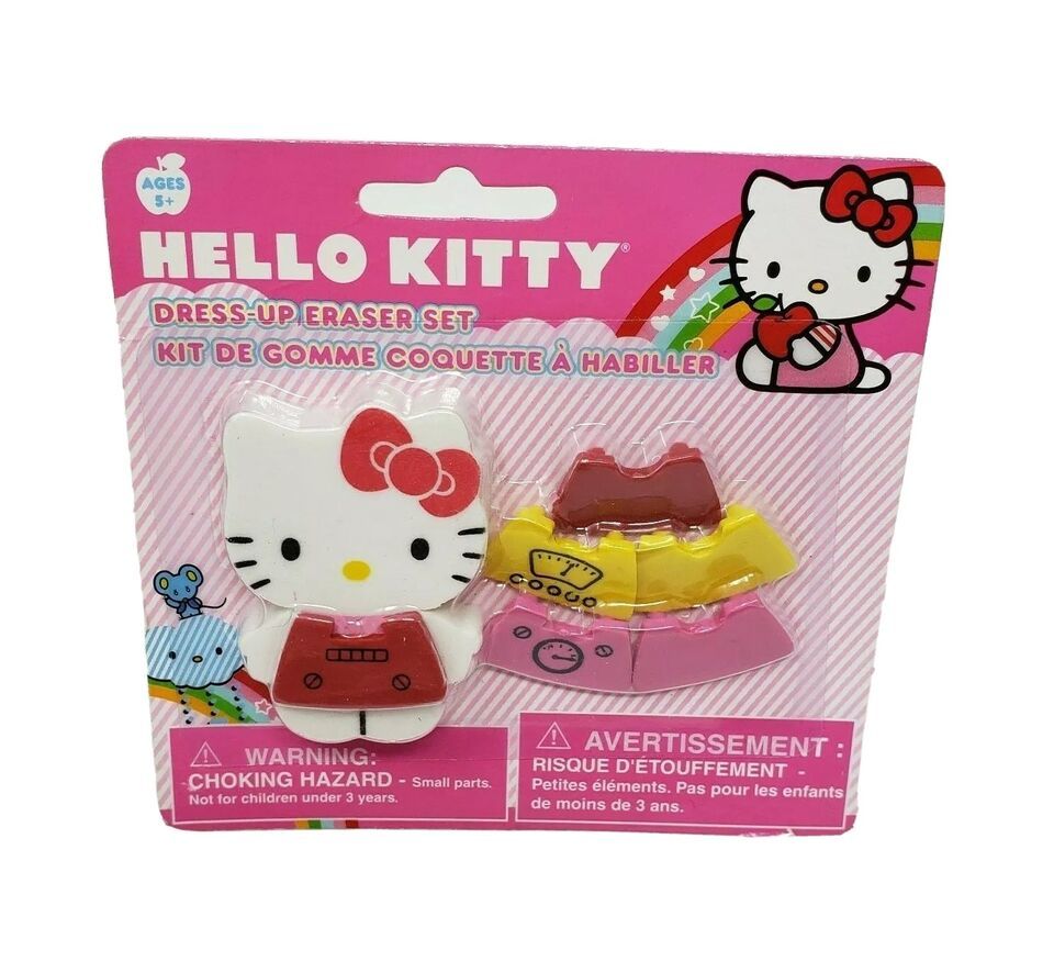 NEW IN PACKAGE SANRIO HELLO KITTY DRESS UP ERASER SET CHANGE HER SHIRTS 2010 - $12.35