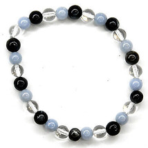 6mm Blk Labradorite, Angelite, Quartz Bracelet - $22.39