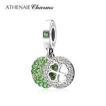 925 Sterling Silver Cubic Zircon Lucky Four Leaf Clover Dangle Charms fit Bracel - £43.02 GBP