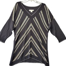 Coldwater Creek Black Preppy Shirt Metallic Silver Y2k 3/4 Sleeves Womens Size M - $7.20