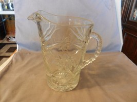 Vintage Clear Glass Pitcher, Raised Details Starburst, Stars 8.5&quot; Tall - £58.85 GBP
