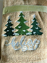 Christmas Tree Believe Fingertip Towels Embroidered Bathroom Set of 2 Beige - £23.16 GBP