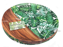 Tommy Bahama Tropical Palms Wood Grain Matte Melamine 11&quot; Dinner Plates ... - $48.88