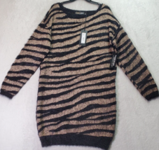 Gabrielle Union Sweater Dress Womens Large Gold Metallic Zebra Print Round Neck - £28.72 GBP