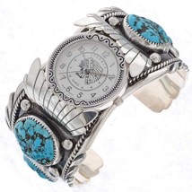 Native Navajo Big Boy Turquoise Mens Watch Bracelet Sterling Silver Hand... - £724.42 GBP