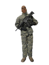 Vtg Black Military Action Figure 12&quot;T Uniform Weapon Boots Bendable W/Accessory - £12.42 GBP