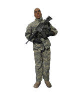 Vtg Black Military Action Figure 12&quot;T Uniform Weapon Boots Bendable W/Ac... - £12.66 GBP