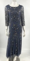 Pisarro Nights Dress Size 6 Illusion Sleeve Gown Dress Beaded Sequin Mesh Godet - £110.77 GBP