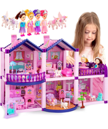 Dollhouse with 4 Princesses, 4 Unicorns, Dog, Furniture and Accessories ... - $79.74 CAD