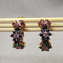 Vintage Joan Rivers Gold-tone Multicolor Rhinestone Flower Hoop Earrings... - $34.65