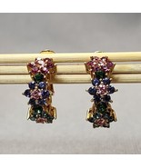 Vintage Joan Rivers Gold-tone Multicolor Rhinestone Flower Hoop Earrings... - £27.18 GBP