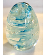 Blue &amp; White Swirled Small Egg Shaped Glass Paperweight - $19.98 CAD