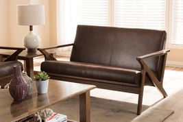 Netherlands Walnut Wood Dark Brown Distressed Faux Leather 2-Seater Love... - $11,397.13 MXN