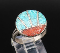SOUTHWESTERN 925 Silver - Vintage Turquoise &amp; Coral Paw Ring Sz 5.5 - RG... - £46.30 GBP