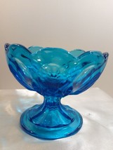 Vintage Azure Blue Scalloped Glass Dessert/ Sundae/ Nut/ Candy Dish Bowl - £11.89 GBP
