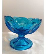 Vintage Azure Blue Scalloped Glass Dessert/ Sundae/ Nut/ Candy Dish Bowl - £11.59 GBP