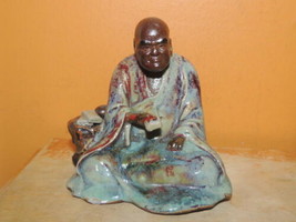 Chinese Mud Man Men 3.25&quot; Purple &amp; Gray scholar Mudman Antique books fla... - $224.99