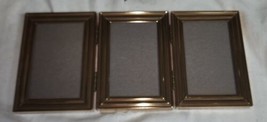 Tri Fold Photo Picture Frame Gold Metal 4x2.5 Three Section Vintage? - £9.10 GBP