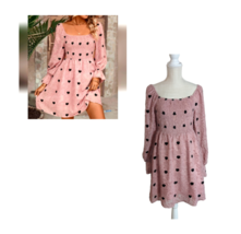 Shein Womens Flowy Pink Eyelash Fringe Hearts Polka Dot Dress Sz Large - $19.79