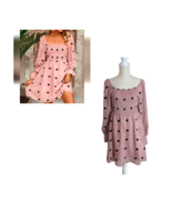 Shein Womens Flowy Pink Eyelash Fringe Hearts Polka Dot Dress Sz Large - £15.63 GBP