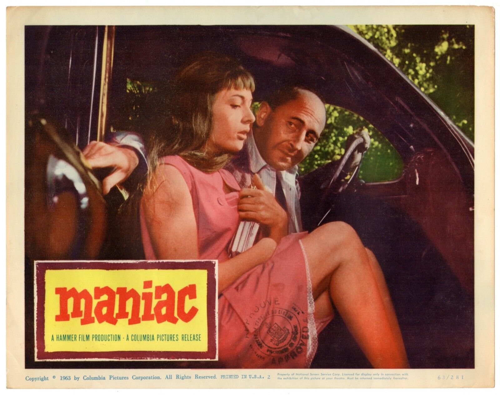 *MANIAC (1963) Hammer Horror Lobby Card Liliane Brousse Gets a Creepy Ca... - $45.00