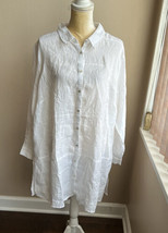 Tahari Womens Sz S Linen Shirt Tunic Top Nwt White  Roll Tab Sleeve - £35.13 GBP