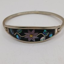 Vintage Mexico 925 Sterling Silver Abalone Shell Hinged Clasp Bangle Bra... - $466.00 MXN