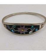 Vintage Mexico 925 Sterling Silver Abalone Shell Hinged Clasp Bangle Bra... - €21,61 EUR
