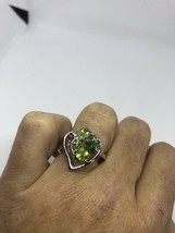 Vintage Genuine Faceted Green Peridot 925 Sterling Silver Cocktail Ring - £75.58 GBP