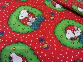 2001 P EAN Uts Snoopy In Christmas Wreath 3 Yards Cotton Fabric Concord Fabrics - £22.13 GBP