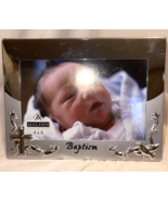 Picture Frame Baptism Metal Silver Birds Tabletop 4&quot; x 5&quot; Baby Religious... - $12.86