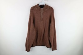 Vintage Columbia Mens XL Faded Blank Cotton Knit Half Zip Pullover Sweater Brown - £46.67 GBP