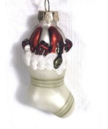 Vtg Small Christmas Ornament Stocking with Gifts Blown Glass Glitter Acc... - £7.73 GBP
