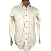 Vintage Woolrich Beige Chamois Heavy Cotton Button Up Shirt Mens M 80’s USA - $75.73