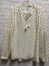 Crown &amp; Ivy Holiday Blouse Top Pullover Ivory Gold Flowy Tassels Plus XX... - $35.51