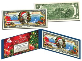 Merry Christmas Colorized $2 Bill U.S. Legal Tender Santa Sleigh Jingle Bucks - £11.14 GBP