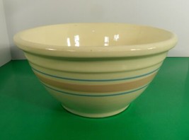 Vintage McCoy Pottery Mixing Bowl 10&quot; Pink Blue Banded Stripes Stoneware Nesting - £39.11 GBP