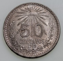 1919 Mexico 50 Centavos Pièce Argent En Bu État, Km 447 - $135.37