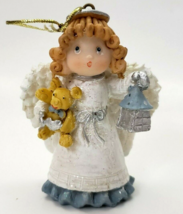 Girl Angel with Lantern Christmas Ornament resin Figurine 3&quot; Vintage Giftco - £3.91 GBP