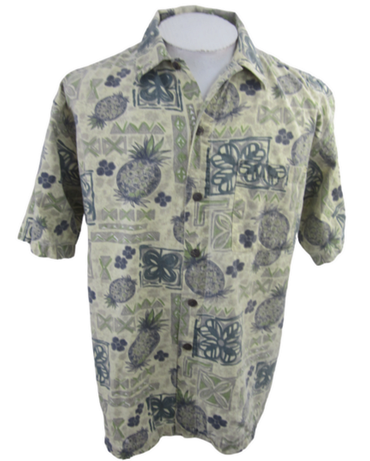 Primary image for Pacific Scene vintage Men Hawaiian camp L shirt pit to pit 25 aloha tropical