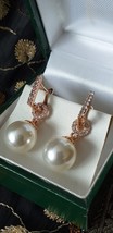 Vintage 1990-s 14 Ct Rolled Gold Pearls / Zircons Earrings - Hallmarked 585 RG - £57.34 GBP