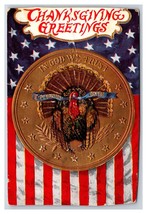 Flag Coin Turkey Thanksgiving Greeting TRIMMED UNP Embossed DB Postcard V17 - £4.04 GBP