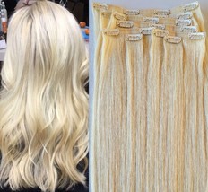 16″ Seamless Clip in 100% Human Hair Extensions,140 grams, 8Pcs,20 clips #60 - £108.35 GBP