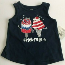 Celebrate Patriotic Toddler Girl Navy Ice Cream Tank Top Tie Dye Stars Stripes - £10.38 GBP