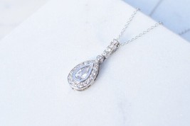 Pear Shaped Silver Pave Drop Necklace, 925 Silver Inspired Necklace - £78.93 GBP