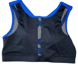 Charlotte Russe Sports Bra Sz M Black Blue Trim Netted Accents Strappy Back - $17.78 CAD