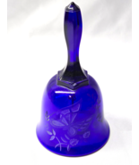 Vintage FENTON 6&quot; Cobalt Blue Bell SAND CARVED BUTTERFLIES - Signed FAGC... - $536.52 MXN