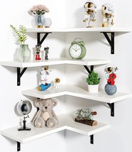 White Corner Floating Shelves Set Of 4, Storage Shelves Wall, Black-White - £40.99 GBP